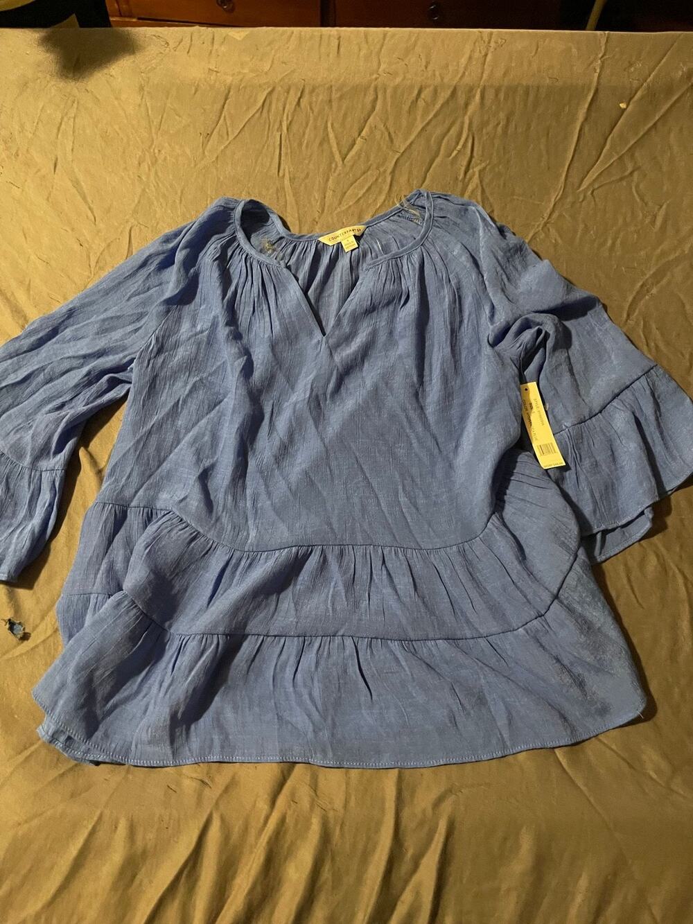 Counterparts Blouse Womens S Hydrangea Blue Ruffle Tiered Long Sleeve Peasant